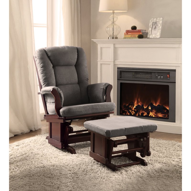 Comfortable And Stylish Glider Chair With Ottoman For Relaxation, Gray Fabric
