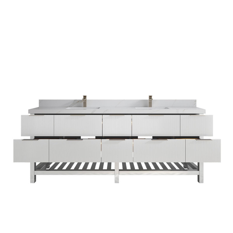 Meuble-lavabo double 84 po avec plateau Catalina, Sienne Calacatta
