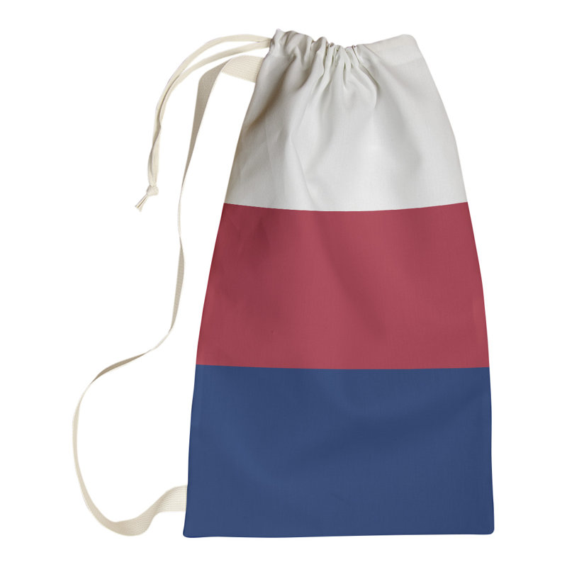 Fabric Laundry Bag with Handles, 29" H x 18" W x 1.5" D, White/Red/Blue