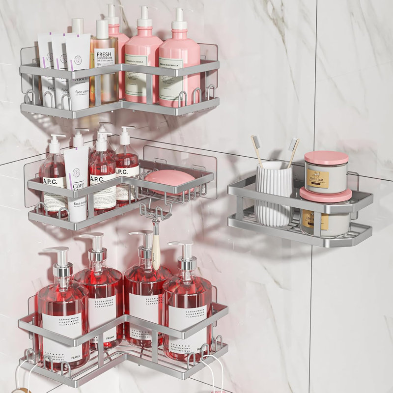 Rust-Proof Corner Shower Caddy - Space-Saving Bathroom Organizer With Easy No-Drill Installation, Silver