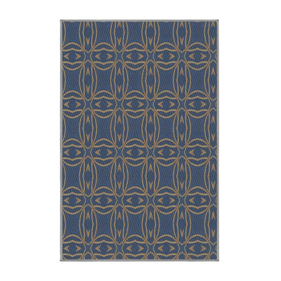 Tapis bleu marine/jaune à motifs Bilbo