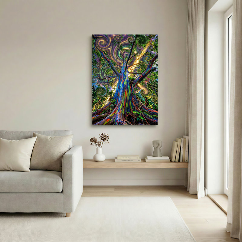Arbre coloré, art mural sur toile, ensemble de 1, Toile tendue, 24"H x 18"W
