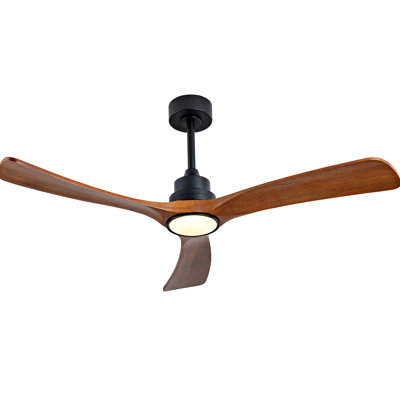 Wood Ceiling Fan With 3 Solid Wood Blades Remote Control Reversible DC Motor For Living Room