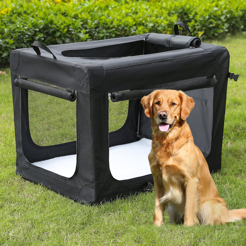 Cage pour chien pliable à 4 portes pour animaux de compagnie petits / moyens - capacité de 35 lb, Noir, noir, noir, noir