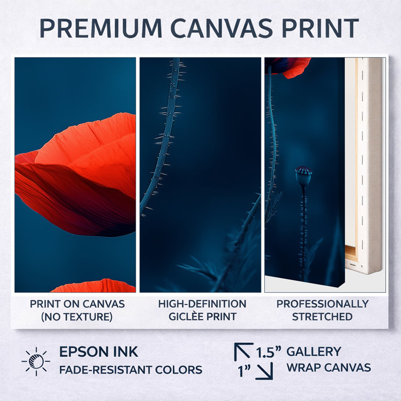 Red Meadow Poppies II - art champ rouge, H 32 po x l 16 po, Toile tendue