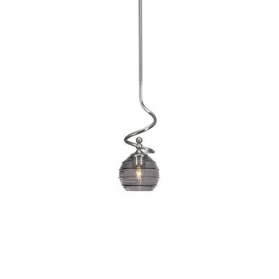 Shenfield Stem Hung Mini Pendant With 6" Smoke Ribbed Glass