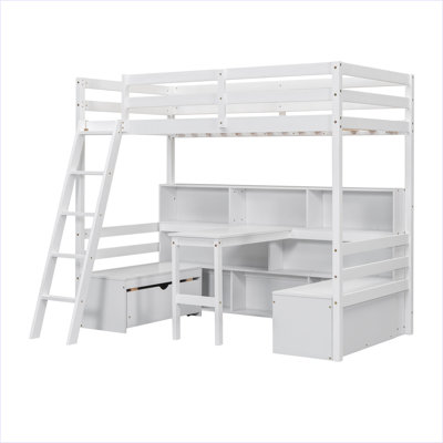Twin Loft Bed With Storage Shelves, Drawers, Seat And Desk by Harriet Bee