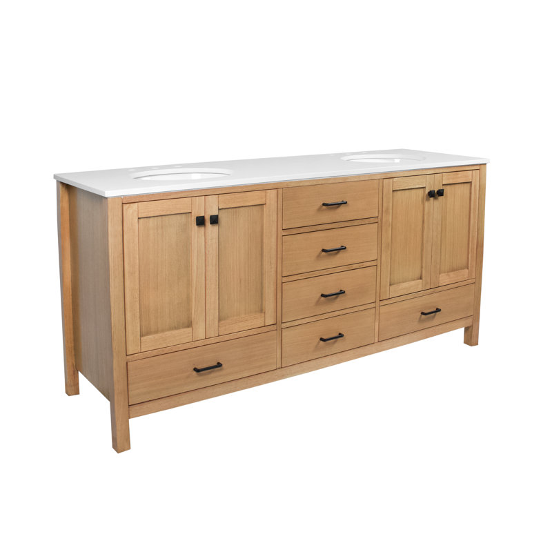 Claudett 60'' Double Bathroom Vanity with Top, Engineered White, Blonde