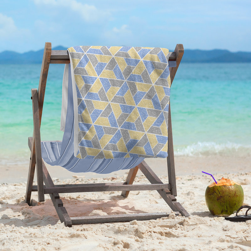 Katelyn Elizabeth Cotton Blend Beach Towel, Blue/Yellow/Gray