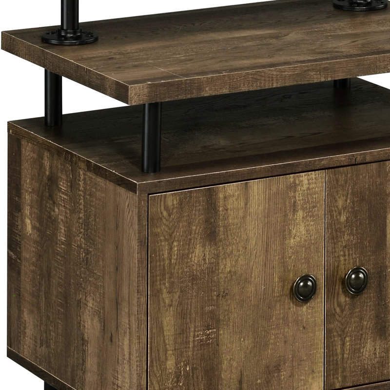 Rustic Appeal Side With Oak And Black And Three Shelf Two-Door Storage Metal Frame