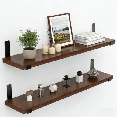 Wall-Mounted Floating Shelves Bracket Shelf  Wood Wall Shelves Wood Floating Shelves With J Brackets For Bedroom, Living Room，Kitchen, Bathroom