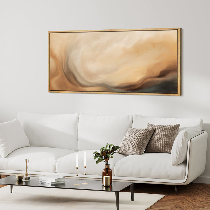 «Abstract Brown Strokes Relaxing Calm», impression sur toile encadrée surdimensionnée, H 30 po x l 60 po, Naturel