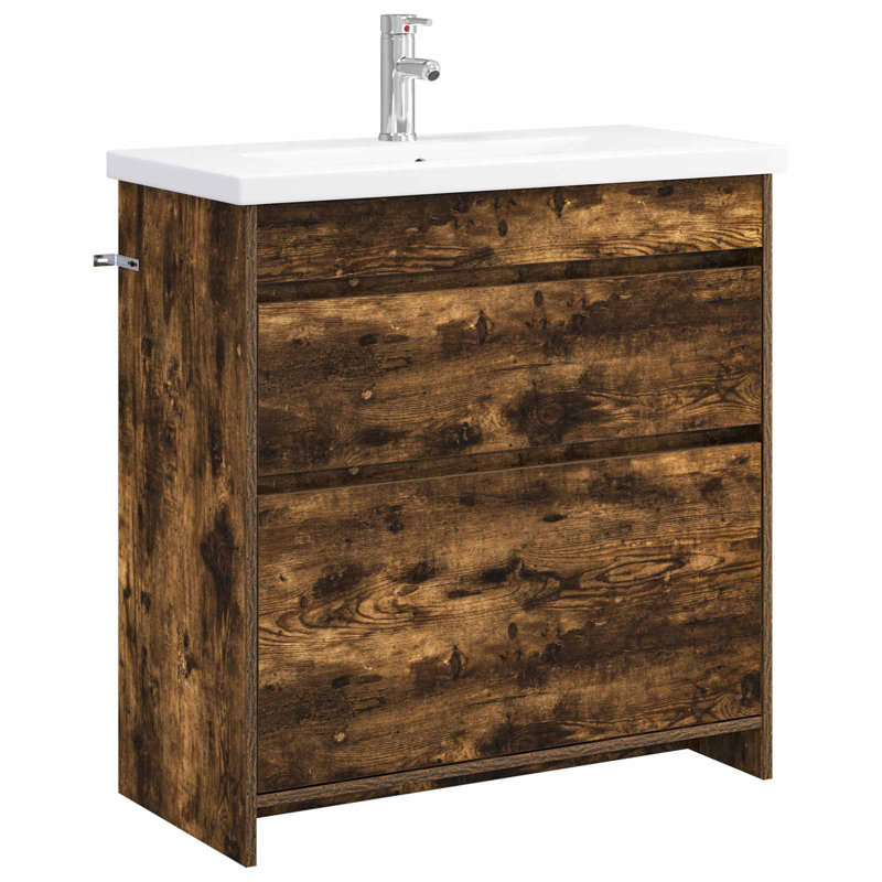Vanity & Mirror Set, Smoked Oak
