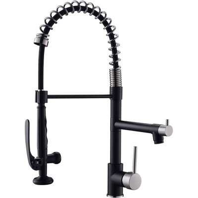 Robinet de cuisine rétractable avec - noir et argent, poignée simple, froid chaud, remplissage en céramique, ustensiles de cuisine de conception moderne, débit froid argenté élégant, laiton, ustensiles de cuisine