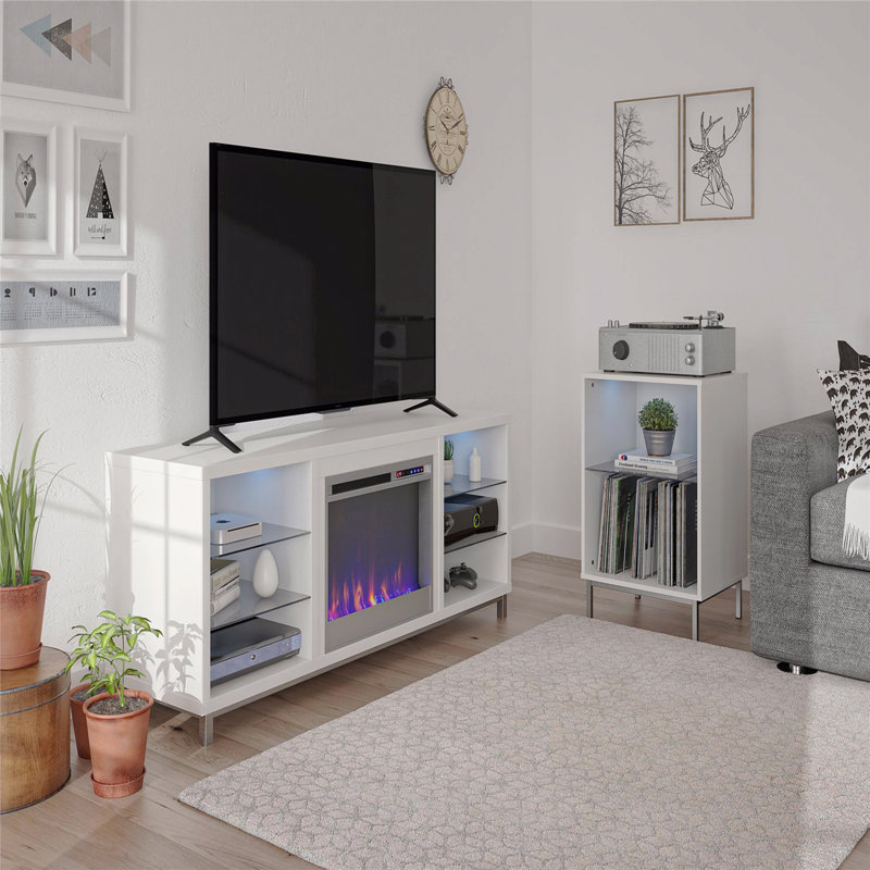 Meuble télé 70 po avec éclairage DEL et rangement pour médias - blanc