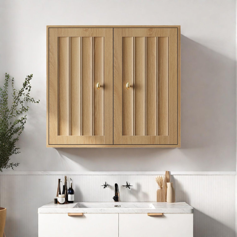 Armoire de salle de bain murale à double porte avec rainure et rangement