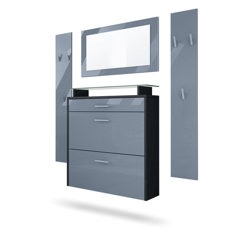 Mccarroll Hall Tree with Shoe Storage, Glossy grey/Matt black