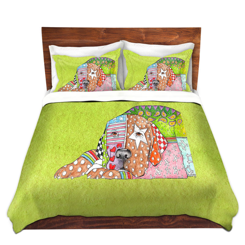  Ensemble de housse de couette Marley Ungaro Labrador Retriever, 1 housse + 2 taies très grand lit, Vert clair / Orange