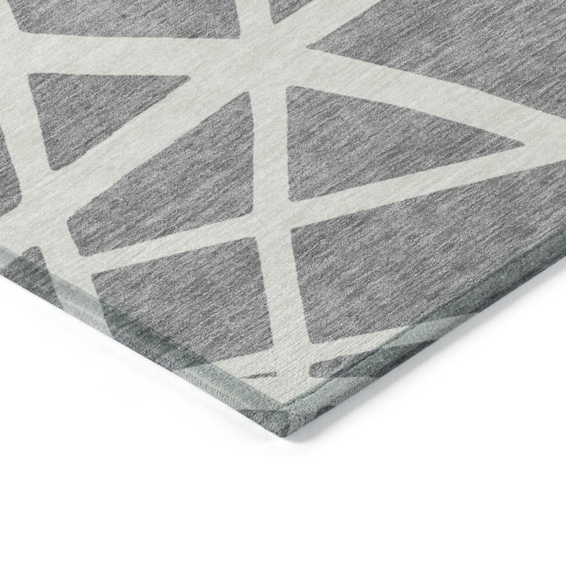Tapis d'intérieur lavable à motif géométrique gris 5 pi x 8 pi