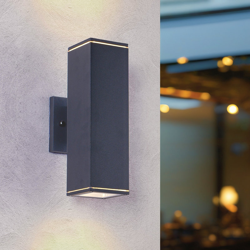 Modern Outdoor Up Down Wall Lights, Matte Black Square Cylinder Porch Lighting, Waterproof Aluminum Glass Exterior Wall Lamp, Patio Garage Garden