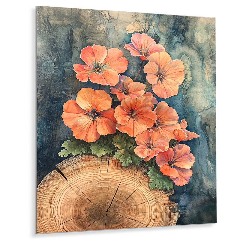 Geraniums Garden At The Wood Slide III - Geraniums, reproduction d'art murale en métal, H 20 po x l 12 po