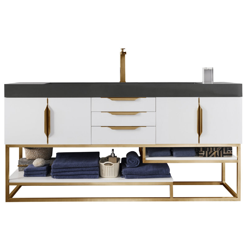 Columbia 72'' W Single Vanity, Dusk Gray, Glossy White, Radiant Gold