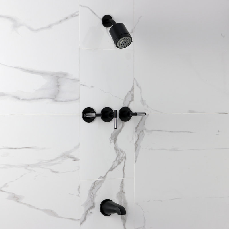 Kingston Brass Verona Triple-Handle Tub And Shower Faucet, Matte Black