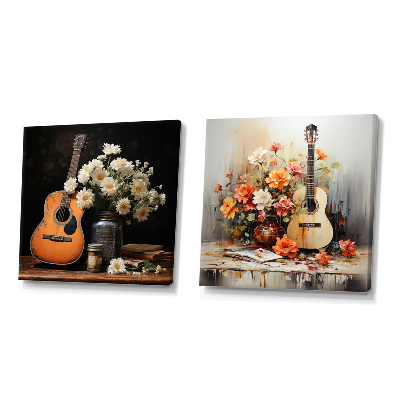 Country Music Melodies I - Music Wall Decor Set Of 2, Wrapped Canvas, 16" H x 33" W x 1" D