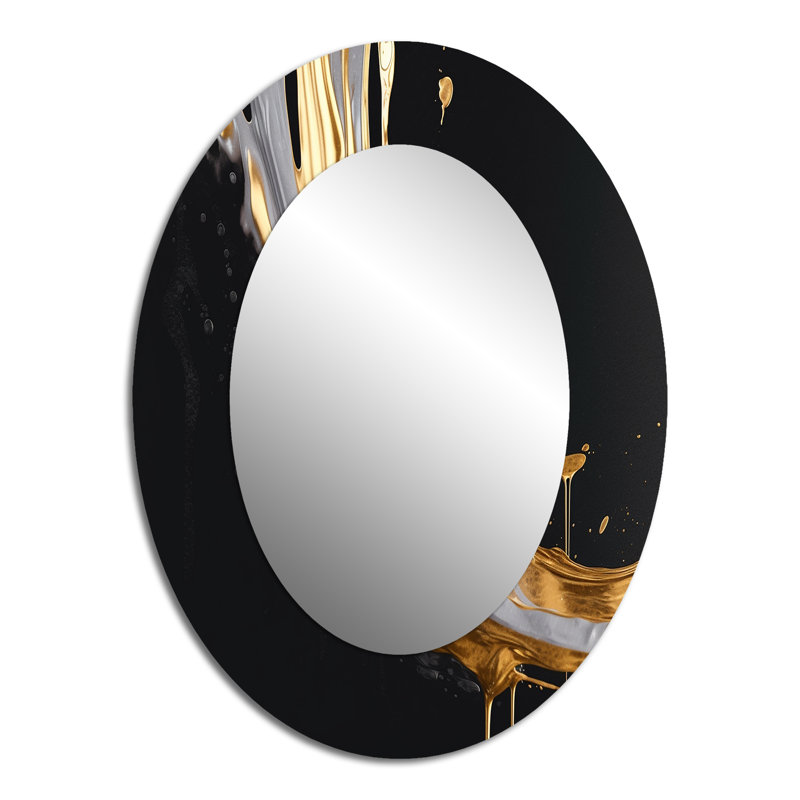 Gold And Black Marble Medley I - Gold Oval Wall Mirror Decor, 40" x 30"