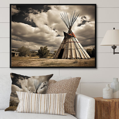 Grey Native Tipi Shadows Of Heritage I - Native American Canvas Art Print