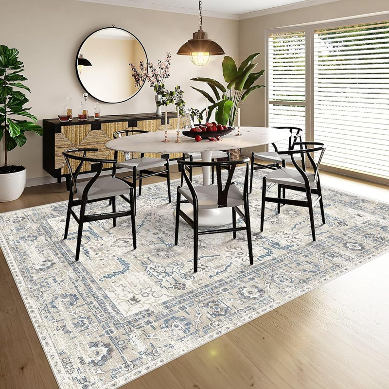 Machine Washable Folded Area Rug For Living Room Bedroom Modern Style Low-Pile Soft Rug For Dining Room Home Decor Traditional Carpet, Non Slip & Easy To Clean