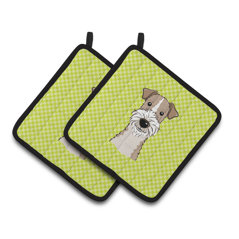 Cuisinier poignée terrier de renard à poils en fil de caroline-trésors Checkerboard, Vert lime