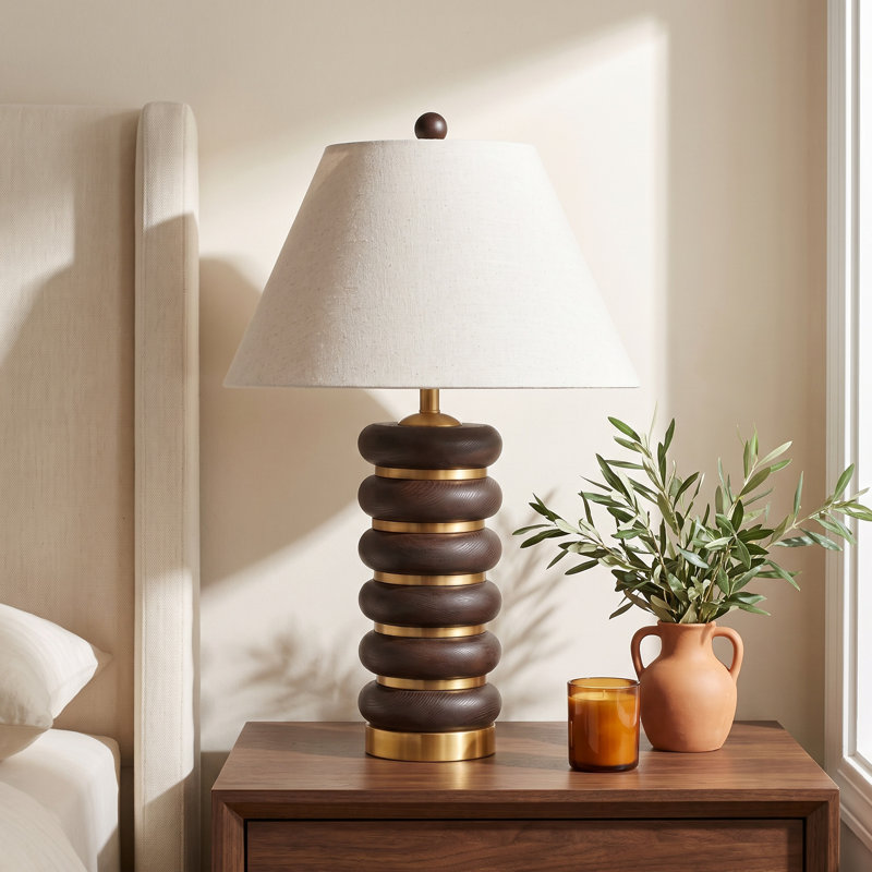 Brea Arani 25 Inch Resin Table Lamp, Dark Brown/Brass