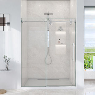 Porte de douche coulissante simple sans cadre l 56 à 60 po x H 72 po - verre trempé transparent de 5/16 po (8 mm), conception à dérivation
