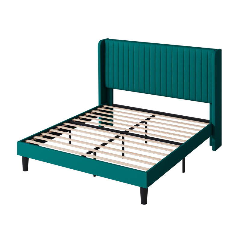 Lit plateforme tapissier Airlia, Grand, Bleu clair