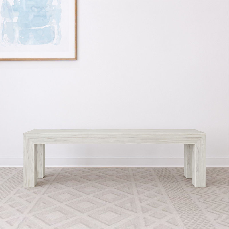 Linzy Modern Wood Bench, White Sand Wirebrush