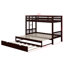 Lit superposé escamotable avec lit gigogne, lit superposé simple au-dessus d'un lit double, lit simple au-dessus de 2 lits simples avec échelle et rails de sécurité, lit superposé en bois massif-124760677