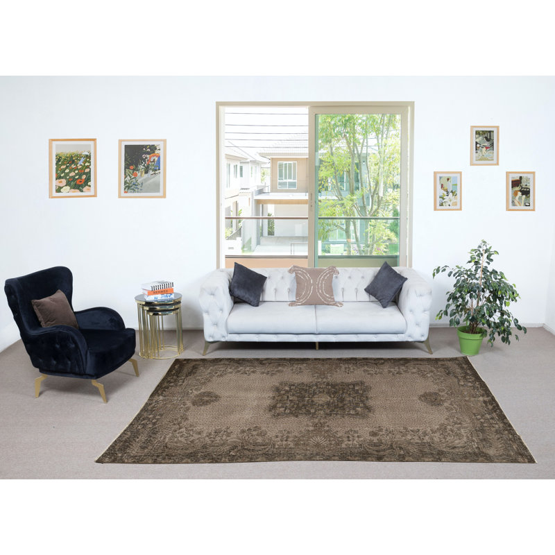 Tapis brun en laine noué à la main de style moderne 6,3 x 9,6 pi en brun. Tapis cadeau maison
