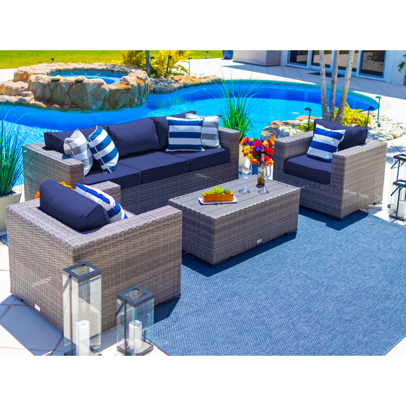 Sorrento 5 - Person Patio Conversation Set with Cushions, Navy Sunbrella®