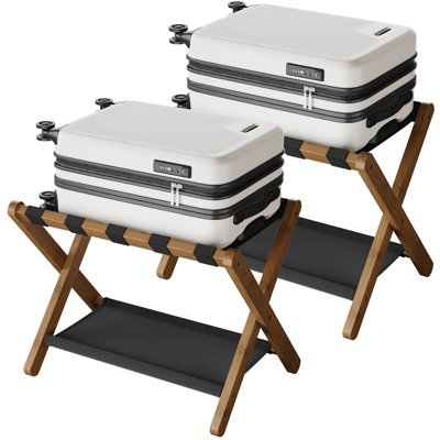 Luggage Rack, Set Of 2, Folding Suitcase Stand With Storage Shelf, For Guest Room, Hotel, Bedroom, Heavy-Duty, Holds Up To 131 Lb