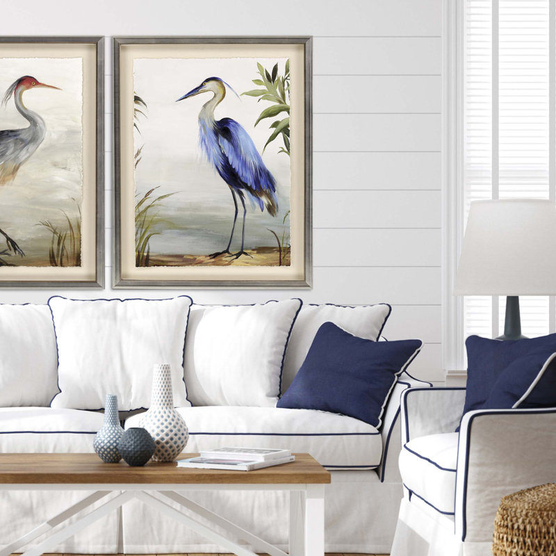 Blue Heron Print in Silver Leaf Frame with Glass