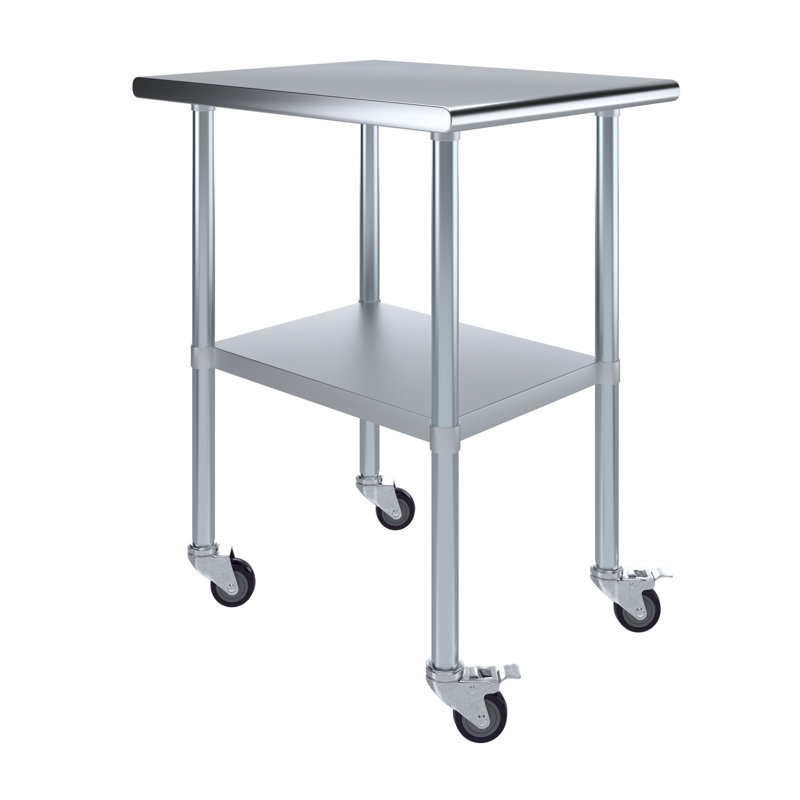 Stainless Steel Table With Wheels, 38" H x 30" W x 24" D
