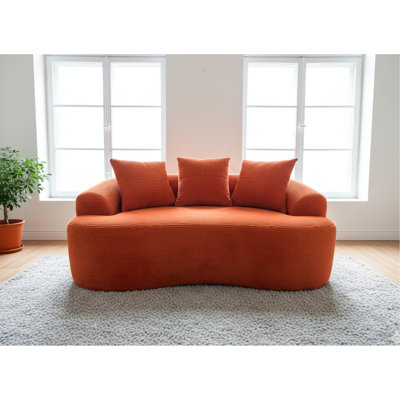 65,64 po incurvé, velours côtelé orange rouge, coussins à ressorts ensachés, 3 coussins décoratifs, solution de retour en velours côtelé à retour rapide