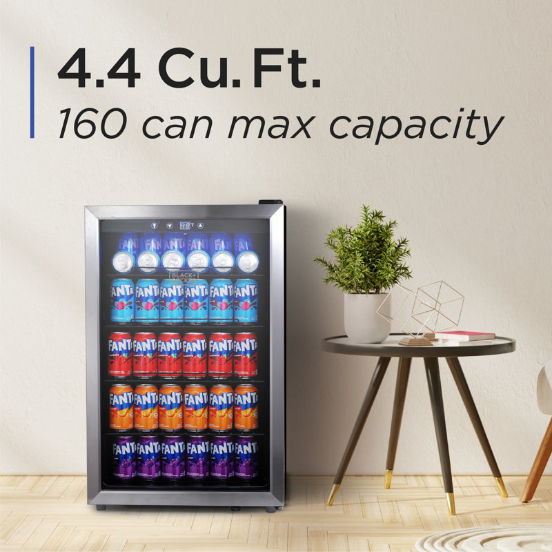 BLACK+DECKER 4.4 Cu. Ft. Beverage Cooler, Beverage Fridge with Double Pane Glass Door, Drink Fridge and Beverage Refrigerator with 160-Can Capacity