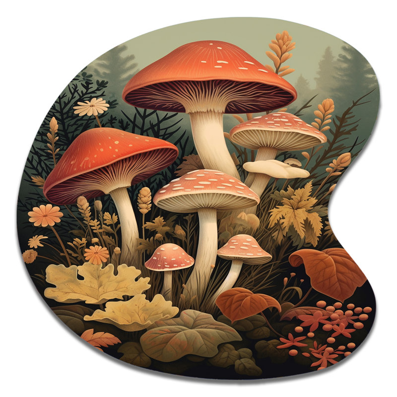 Automne, champignons en forêt, Illustration rétro I - champignon, forme assymétrique, art mural en métal, H 33 po x l 33 po