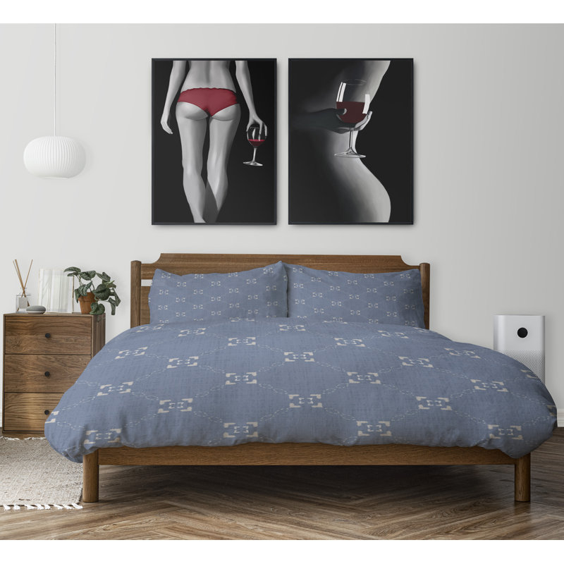 Polyester Twill Geometric Shapes Duvet Cover, King Duvet Cover + 2 King Pillowcases