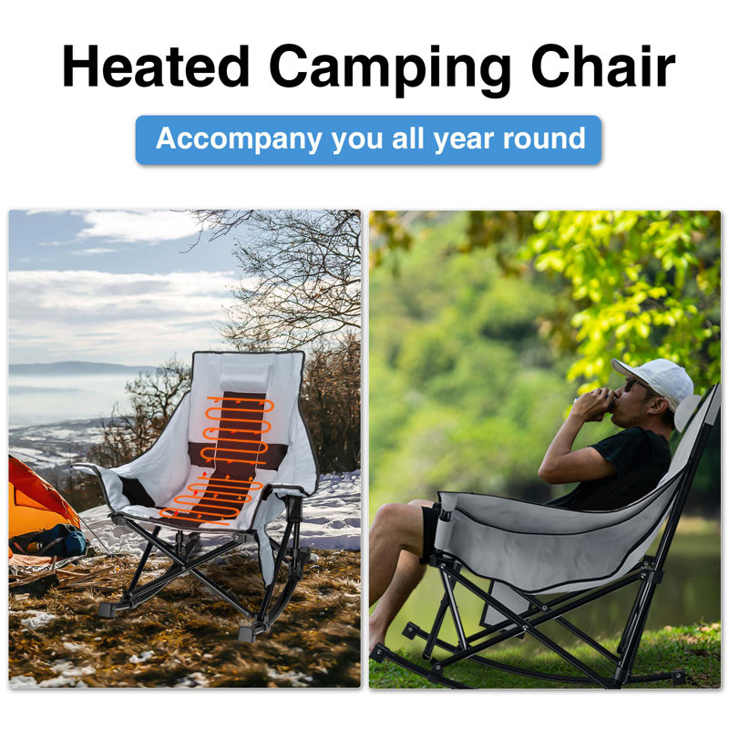35''W Heated Camping Chair For Outdoor & Indoor With 3 Heat Levels For Back and Seat And Power Bank, Gray