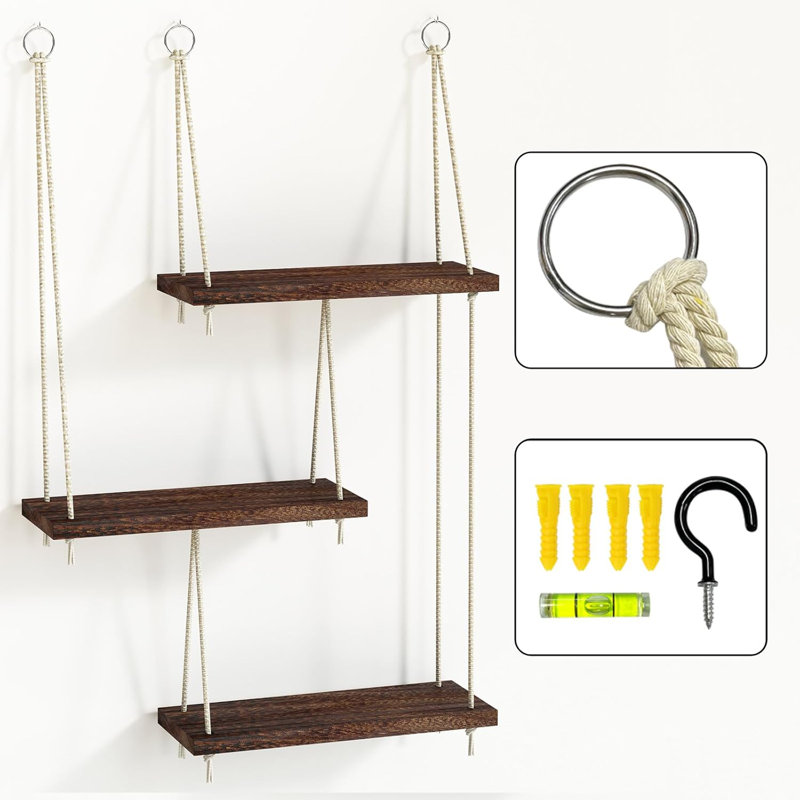 3-tier Boho Hanging Wall Shelves