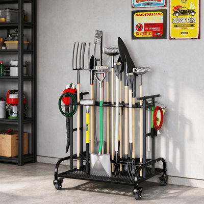3-Tier Rolling Garden Tool Storage Trolley with 360° Rotating Wheels, Mobile Storage Tower Tool Holder Stand Shelf for Garage, Yard, Lawn, Shed & Workshop
