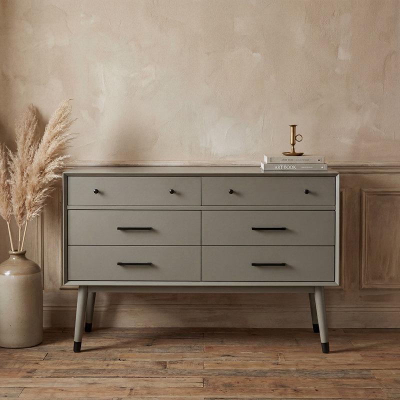 Zack 6 Drawer Wood Dresser, Dark Gray/Black